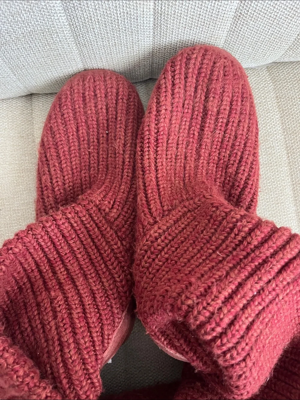 UGG Y2K red chunky cable knit fold over button tall boots Size 7